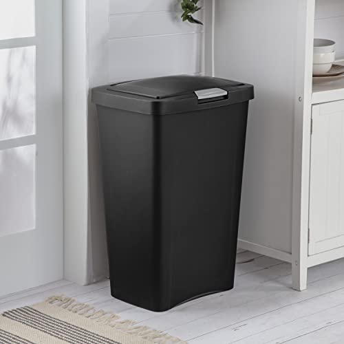 Sterilite 10459004 13 Gallon TouchTop Wastebasket, Black w/ Titanium Latch, 4-Pack