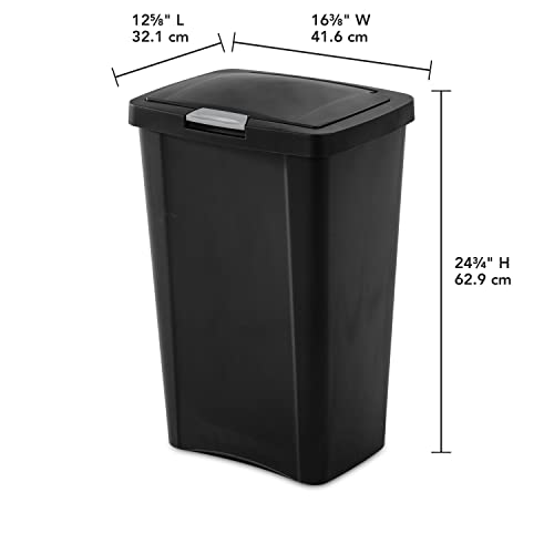 Sterilite 10459004 13 Gallon TouchTop Wastebasket, Black w/ Titanium Latch, 4-Pack