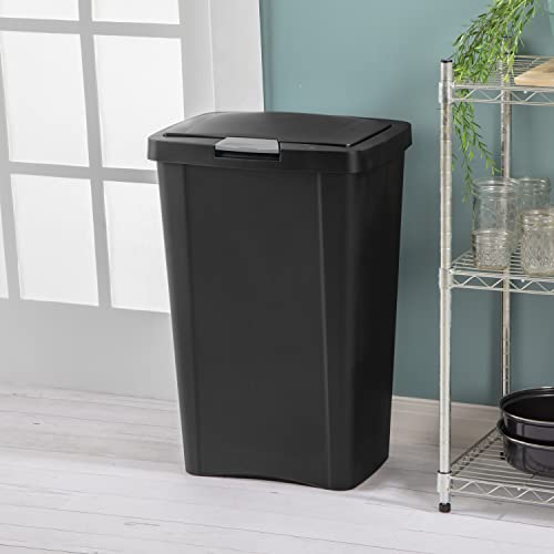 Sterilite 10459004 13 Gallon TouchTop Wastebasket, Black w/ Titanium Latch, 4-Pack