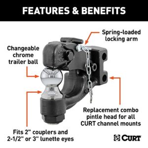 CURT 45919 Channel Mount Pintle Attachment with 2-Inch Ball, 10,000 lbs, Shank Required , Black