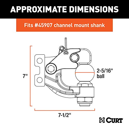 CURT 45920 Channel Mount Pintle Attachment with 2-5/16-Inch Ball, 13,000 lbs, Shank Required , Black