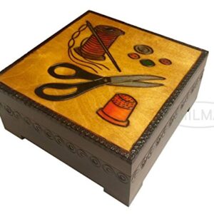 Polish Handmade Carved Linden Wood Decorative Sewing Box