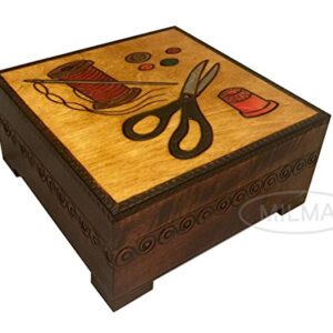 Polish Handmade Carved Linden Wood Decorative Sewing Box