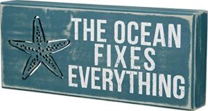 primitives by kathy 21024 distressed beach-inspired box sign, 12 x 5-inches, the ocean fixes everything