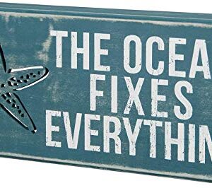 Primitives by Kathy 21024 Distressed Beach-Inspired Box Sign, 12 x 5-Inches, The Ocean Fixes Everything