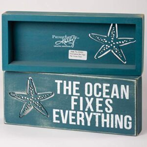 Primitives by Kathy 21024 Distressed Beach-Inspired Box Sign, 12 x 5-Inches, The Ocean Fixes Everything