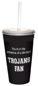 tree-free greetings trojans college basketball artful traveler double-walled cool cup with reusable straw, 16-ounce