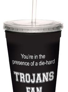 Tree-Free Greetings Trojans College Basketball Artful Traveler Double-Walled Cool Cup with Reusable Straw, 16-Ounce