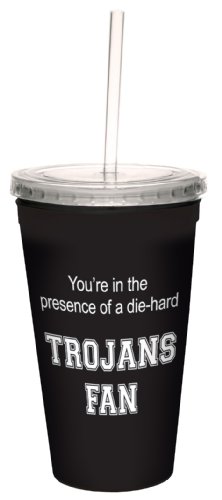 Tree-Free Greetings Trojans College Basketball Artful Traveler Double-Walled Cool Cup with Reusable Straw, 16-Ounce