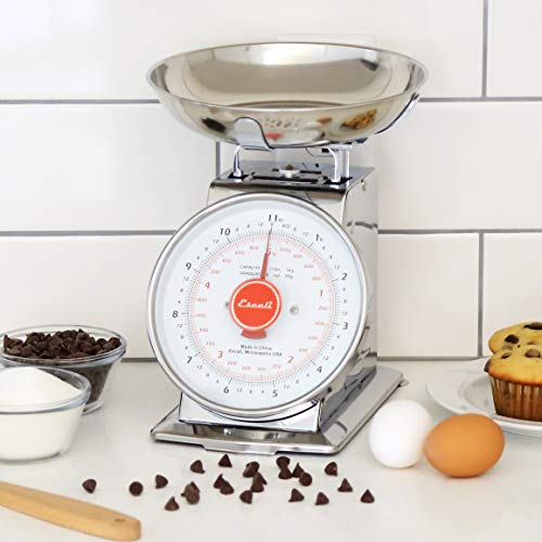 Escali DS115B Mercado Retro Classic Mechanical Dial Stainless Steel Scale, Removeable Bowl, Tare Functionality, 11lb Capacity, Stainless