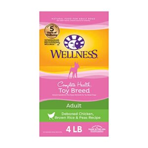 wellness complete health toy breed dry dog food with grains, chicken & rice, 4-pound bag