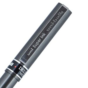 uni-ball 60025 Deluxe Stick Roller Ball Pen, Micro 0.5Mm, Black Ink, Metallic Gray Barrel, Dozen