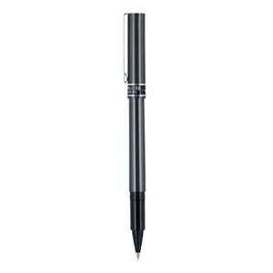 uni-ball 60025 Deluxe Stick Roller Ball Pen, Micro 0.5Mm, Black Ink, Metallic Gray Barrel, Dozen