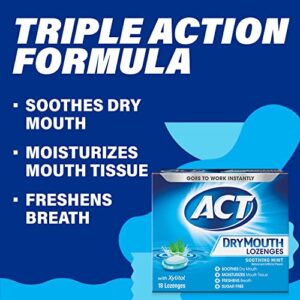 ACT Dry Mouth Lozenges With Xylitol 18 Count (Pack of 6) Soothing Mint