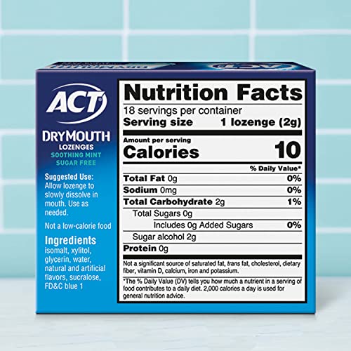 ACT Dry Mouth Lozenges With Xylitol 18 Count (Pack of 6) Soothing Mint