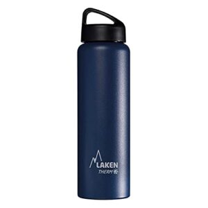 laken thermo classic vacuum insulated stainless steel wide mouth water bottle with screw cap, 25 oz, blue