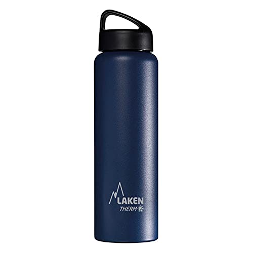 Laken Thermo Classic Vacuum Insulated Stainless Steel Wide Mouth Water Bottle with Screw Cap, 25 Oz, Blue