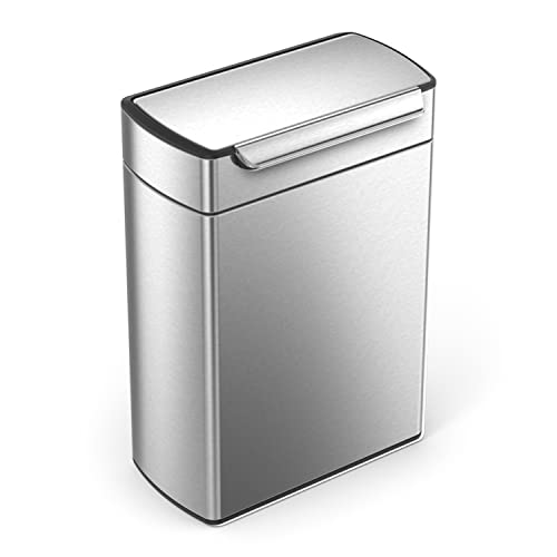 simplehuman 48 Liter / 12.7 Gallon Touch-Bar Dual Compartment Kitchen Recycling Trash Can, Brushed Stainless Steel