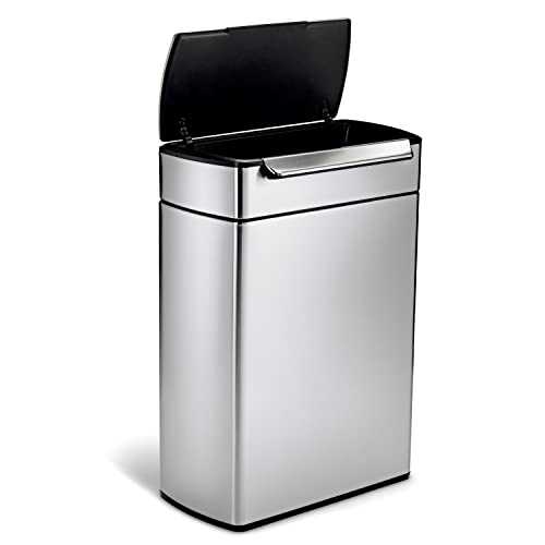 simplehuman 48 Liter / 12.7 Gallon Touch-Bar Dual Compartment Kitchen Recycling Trash Can, Brushed Stainless Steel