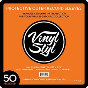 vinyl styl 12 inch vinyl record protective outer sleeves- open top - 50 count (clear)