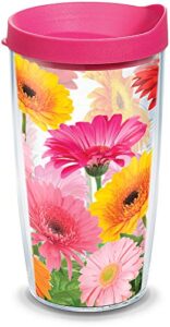 tervis gerbera daisies made in usa double walled insulated tumbler travel cup keeps drinks cold & hot, 16oz, classic