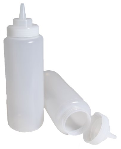 SET of 3, 32 Oz. (Ounce) Large Clear Squeeze Bottle, Condiment Squeeze Bottle, Open-tip, Wide Screw-on Spout, Polyethylene Durable Plastic, Diner Style.