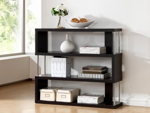 Baxton Studio, Dark Brown Barnes 3-Shelf Modern Bookcase