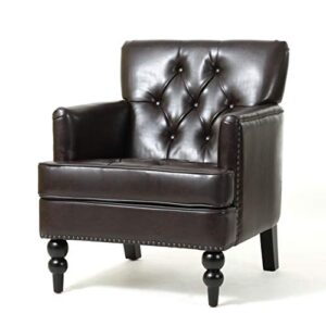 Christopher Knight Home Malone Leather Club Chair, Brown 28D x 29.5W x 33.5H Inch