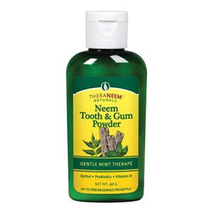 theraneem tooth and gum powder | supports healthy teeth and gums with probiotics, vitamin d | mint, 40 grams, 200 uses