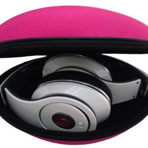 CASEBUDi Oval Hard Shell Headphone Carrying Case | Travel Pouch Protection Compatible with Foldable Headphones | Pink Ballistic Nylon