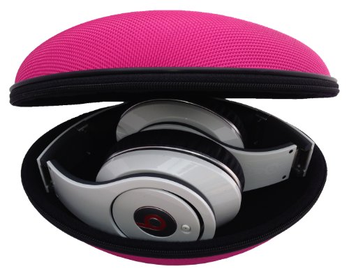 CASEBUDi Oval Hard Shell Headphone Carrying Case | Travel Pouch Protection Compatible with Foldable Headphones | Pink Ballistic Nylon