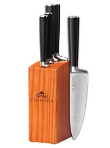 ginsu chikara series forged 5-piece japanese steel knife set – cutlery set with 420j stainless steel kitchen knives – toffee finish block, 07135ds
