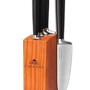 Ginsu Chikara Series Forged 5-Piece Japanese Steel Knife Set – Cutlery Set with 420J Stainless Steel Kitchen Knives – Toffee Finish Block, 07135DS