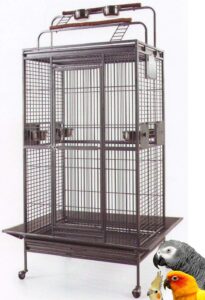 large elegant and durable wrought iron double ladders open play top bird parrot rolling cage, include seed guard
