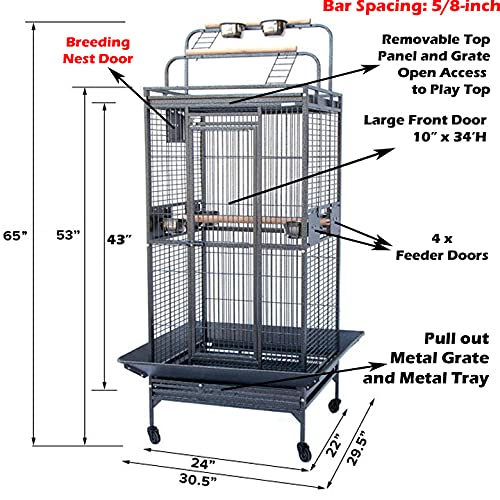 Large Elegant and Durable Wrought Iron Double Ladders Open Play Top Bird Parrot Rolling Cage, Include Seed Guard