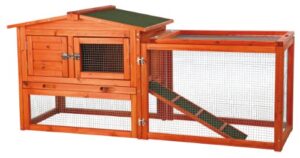trixie natura single rabbit hutch with large run, 2-story with ramp, hinged peaked roof, for rabbits or guinea pigs, natural, xs