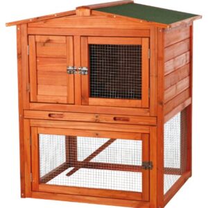 TRIXIE Natura Single Rabbit Hutch with Run, 2-Story with Ramp, Pull-Out Tray, Hinged Peaked Roof, for Rabbits or Guinea Pigs Small