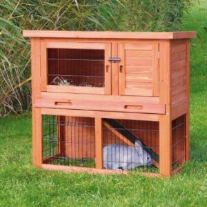 TRIXIE Pet Products Rabbit Hutch with Sloped Roof, Small, Glazed Pine