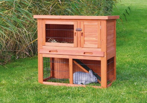 TRIXIE Pet Products Rabbit Hutch with Sloped Roof, Small, Glazed Pine