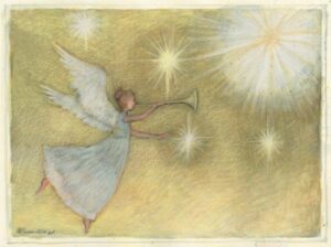 lang "golden angel", classic christmas cards, artwork by susan winget" - 12 cards, 13 envelopes - 4.5" x 6"