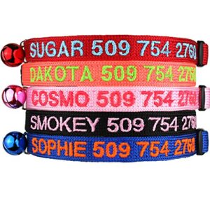 gotags personalized cat collars with breakaway safety release buckle, custom embroidered cat collar with pet name and phone number, adjustable nylon id collar with bell for cat or kitten