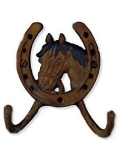 sunset vista designs cast iron double wall hook, horse shoe with horse