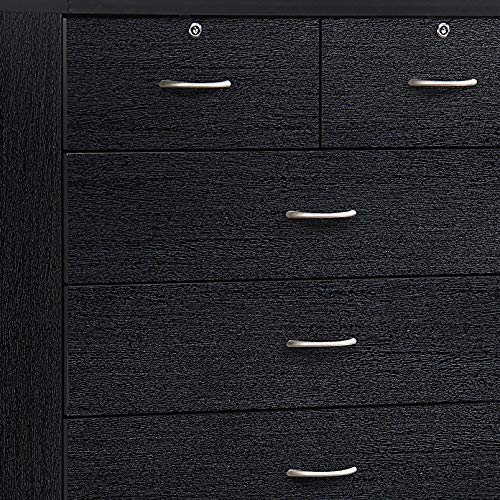 Hodedah 7 Drawer Jumbo Chest, Five Large Drawers, Two Smaller Drawers with Two Lock, Hanging Rod, and Three Shelves | Black