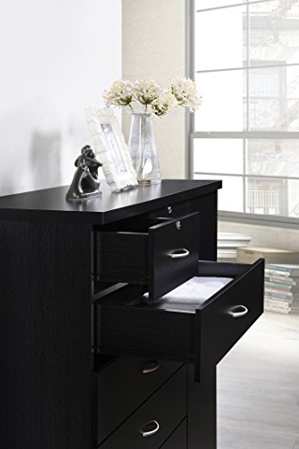 Hodedah 7 Drawer Jumbo Chest, Five Large Drawers, Two Smaller Drawers with Two Lock, Hanging Rod, and Three Shelves | Black