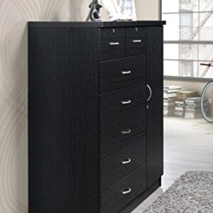 Hodedah 7 Drawer Jumbo Chest, Five Large Drawers, Two Smaller Drawers with Two Lock, Hanging Rod, and Three Shelves | Black