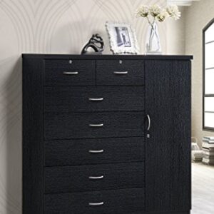 Hodedah 7 Drawer Jumbo Chest, Five Large Drawers, Two Smaller Drawers with Two Lock, Hanging Rod, and Three Shelves | Black