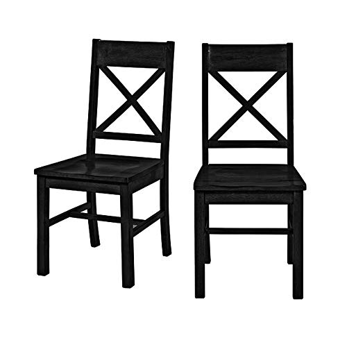 Walker Edison Modern Farmhouse Wood X-Back Armless Dining Chairs Kitchen, Set of 2, Black