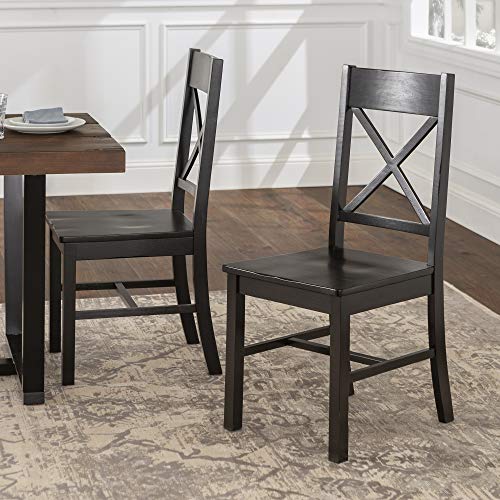 Walker Edison Modern Farmhouse Wood X-Back Armless Dining Chairs Kitchen, Set of 2, Black