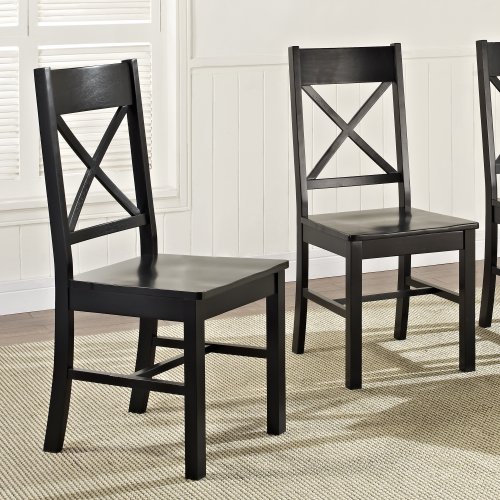 Walker Edison Modern Farmhouse Wood X-Back Armless Dining Chairs Kitchen, Set of 2, Black