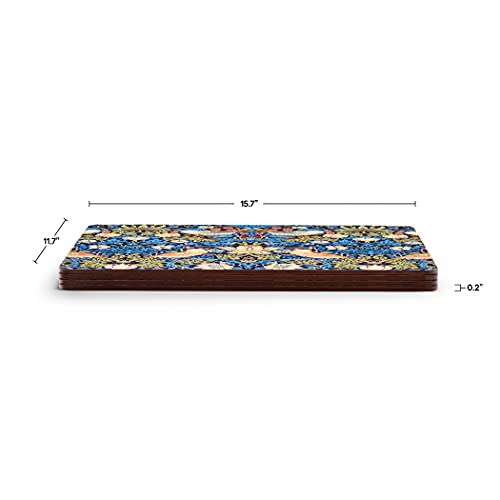 Pimpernel Morris & Co Strawberry Thief Blue Collection Placemats | Set of 4 | Heat Resistant Mats | Cork-Backed Board | Hard Placemat Set for Dining Table | Measures 15.7” x 11.7”